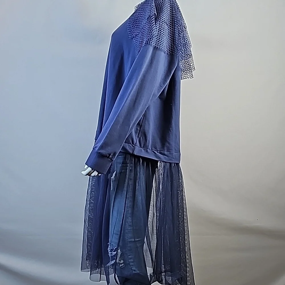 NWT Lane Bryant Periwinkle Crew Neck w Tulle Skirt & Mesh Shoulder Embellishment - Picture 5 of 16